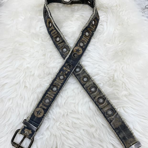 y2k 워싱 레터링 펀칭 버클 벨트