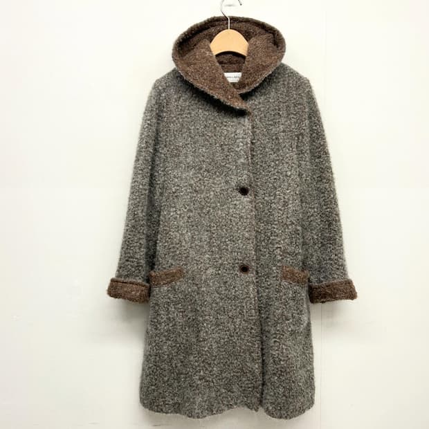 (JPN) Lapis Lazul 후드 롱 코트 브라운 배색