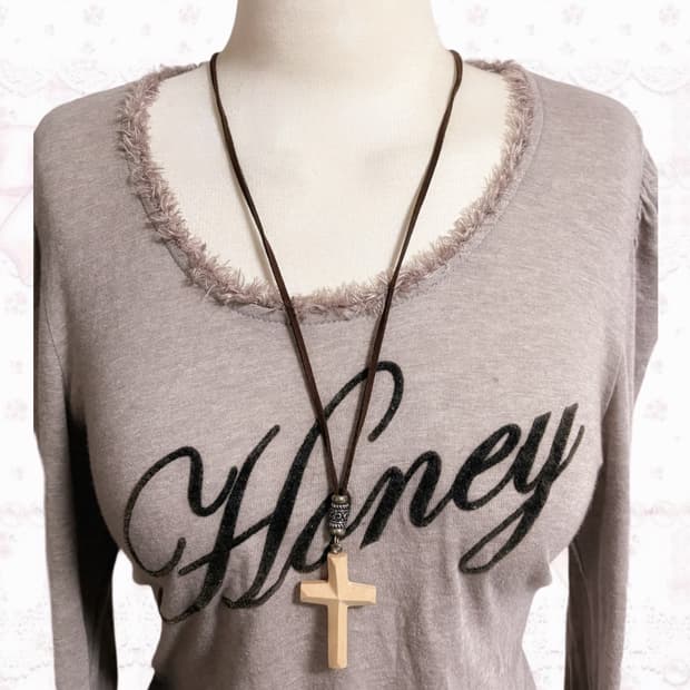 핀터깔 y2k 대장 우드 십자가 포인트 목걸이 