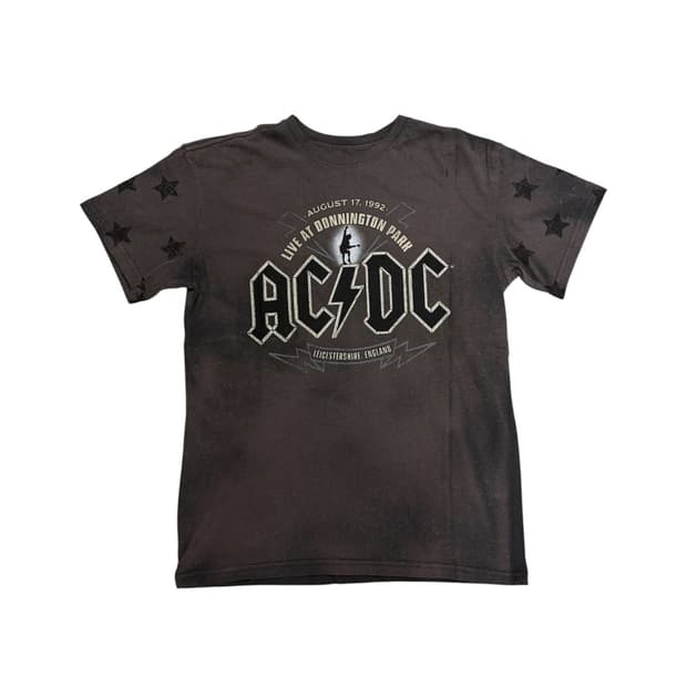 Vintage bleach faded AC/DC 큐빅 반팔 