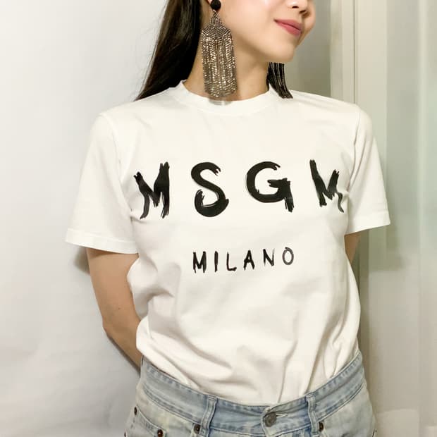 MSGM 로고 프린트 반팔 면 티셔츠 (S) & 태슬 이어링 set
