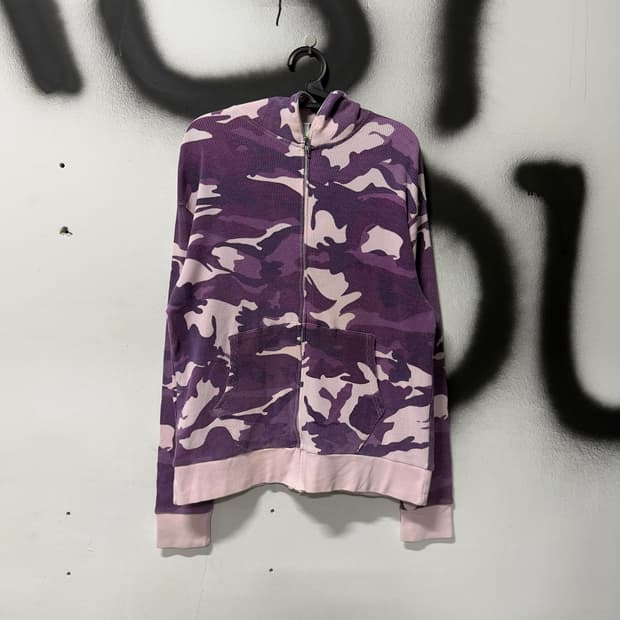 VTG 빈티지 퍼플 카모 와플 루즈핏 풀 집업 후디