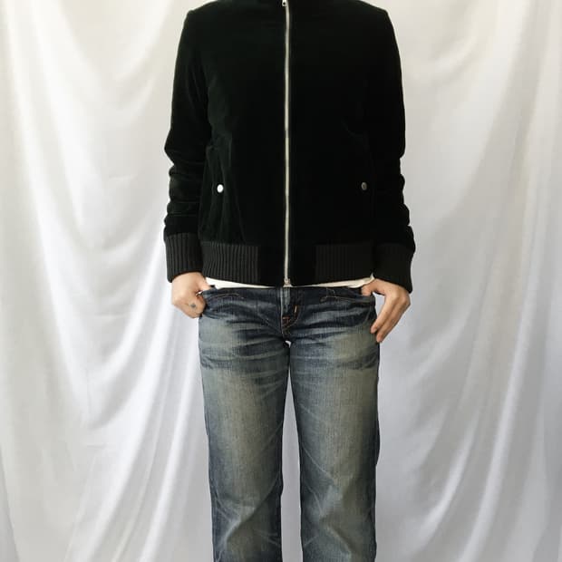 High neck green velour jacket