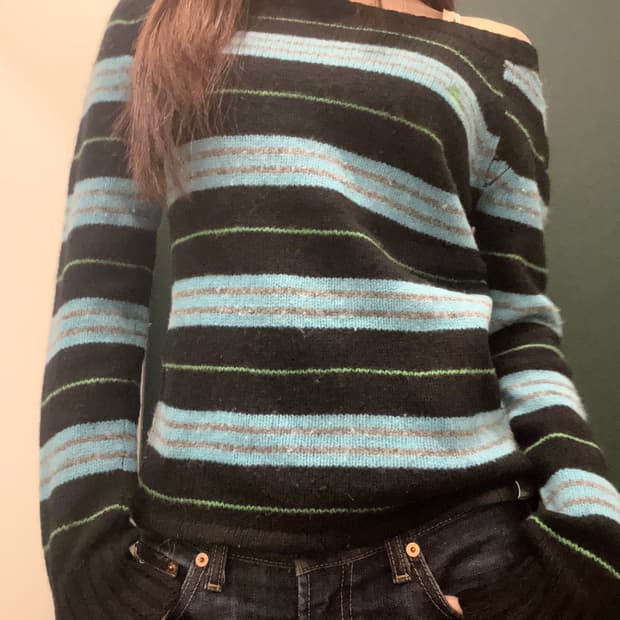 버버리 블루라벨 오프숄더 니트 스웨터 스트라이프 y2k