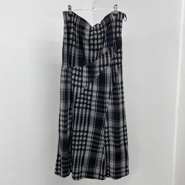 너드 체크 롱스커트