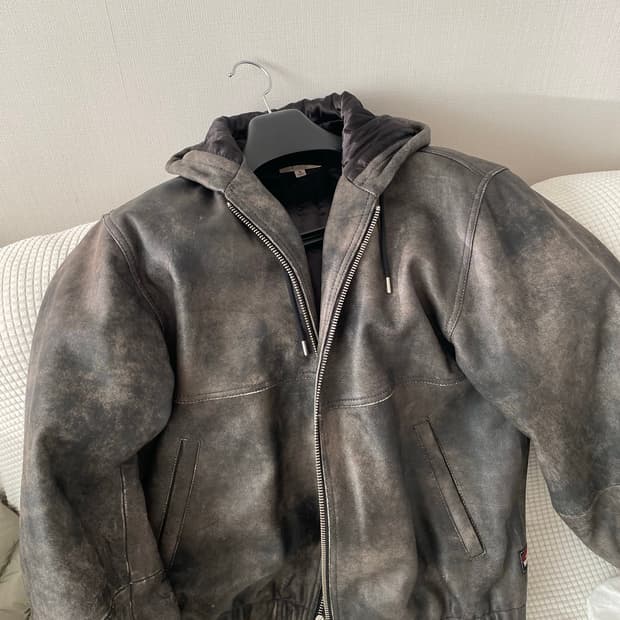 스투시 스톤워시 레더 워크 자켓 워시드 블랙