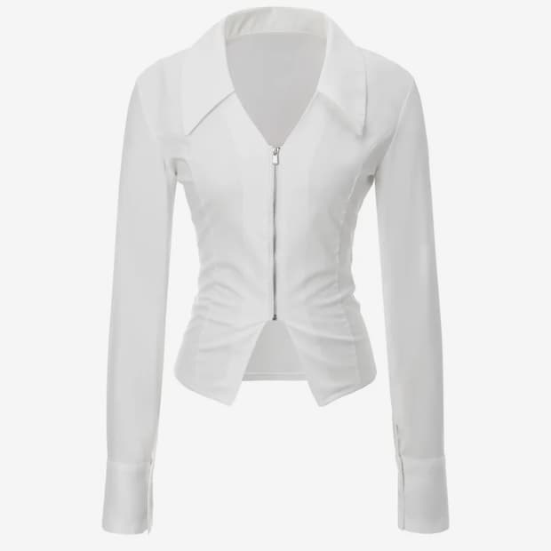 카키포인트 브이 집업 셔츠 화이트