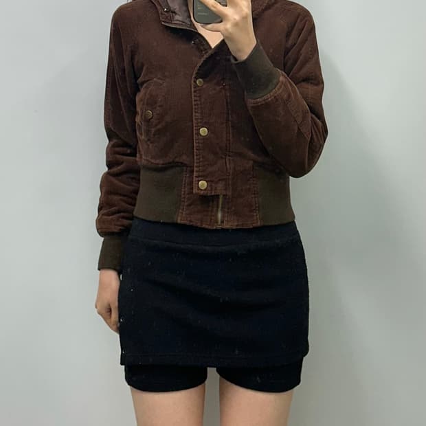 Vintage 빈티지 브라운 코듀로이 크롭 후드자켓