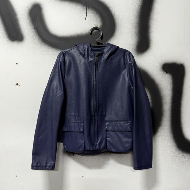 VTG 빈티지 절개 디테일 크롭 레더 후드 자켓
