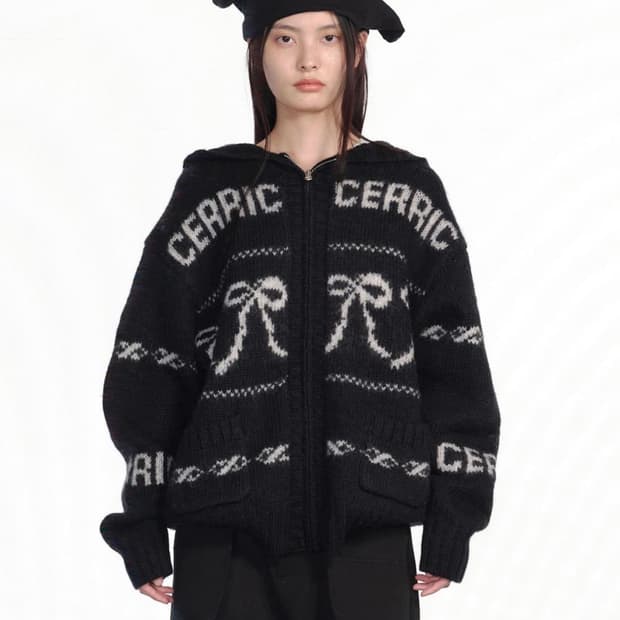 세릭 리본 코위찬 집업 블랙