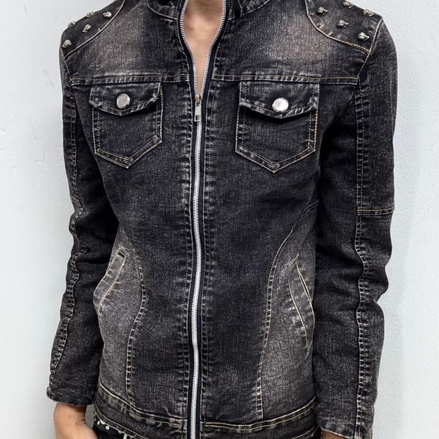 Skull Stud Washed Denim Jacket