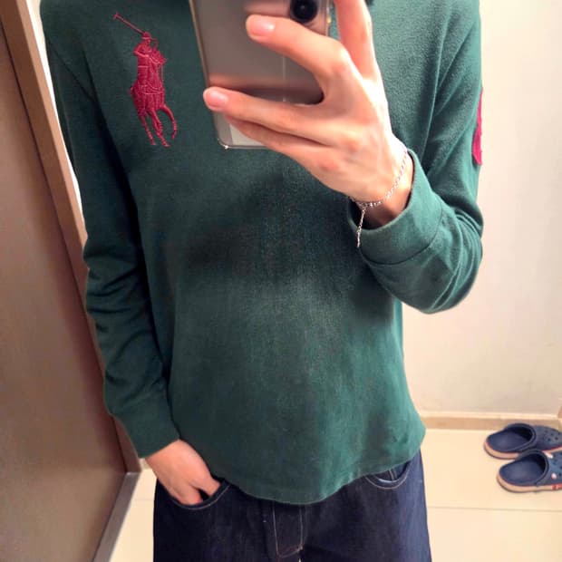 폴로 빅포니 버건디 포인트 카키 럭비티 긴팔티 롱슬리브