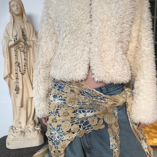  vintage flower fur cardigan