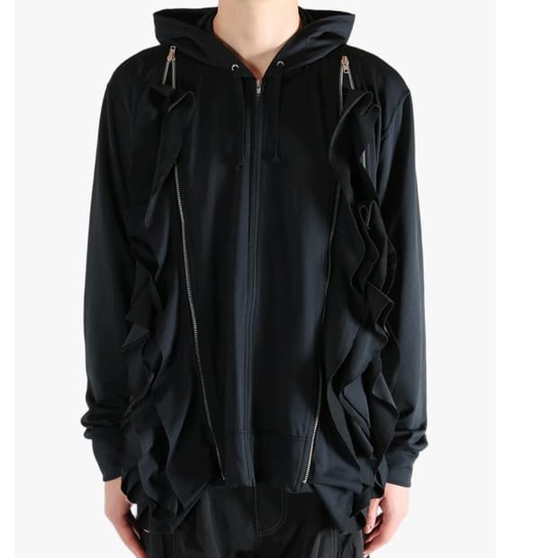 [M,L,XL]꼼데가르송 옴므 26ss 러플 후드집업/블랙