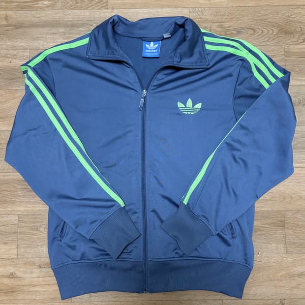 아디다스 삼선 트랙탑 블루/라임