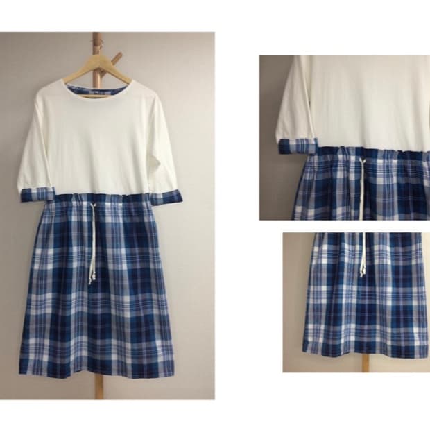 빈티지 블루 체크 원피스