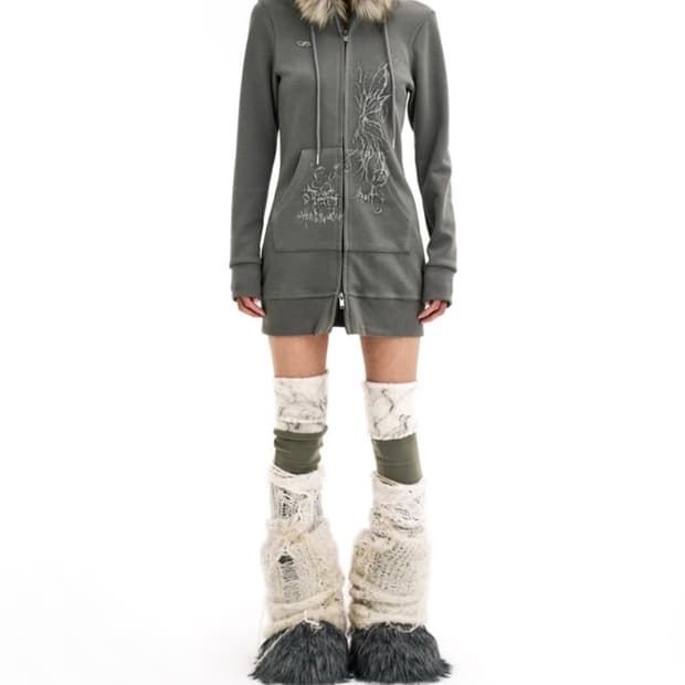 허그유어스킨 퍼롱후드집업 카키