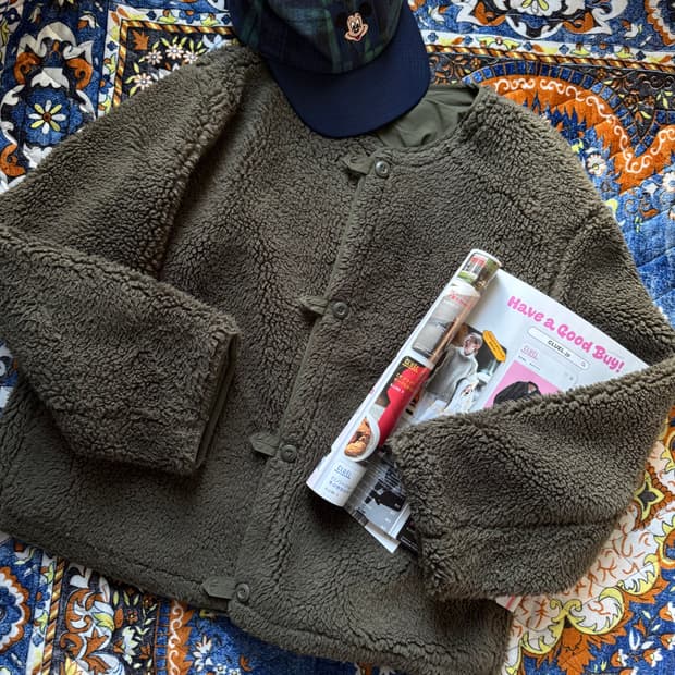 2way 리버시블 카키 더블 버튼 빈티지 밀리터리 플리스 후리스 자켓