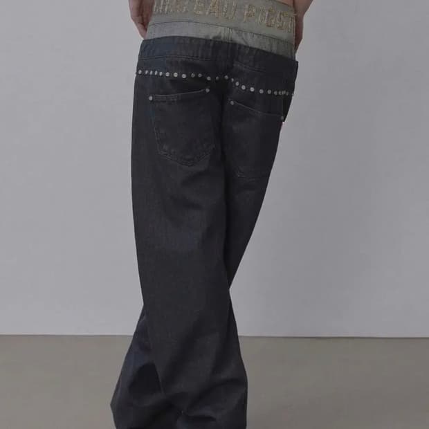 스컬프터 Beaded Layered Denim Pants Nonfade