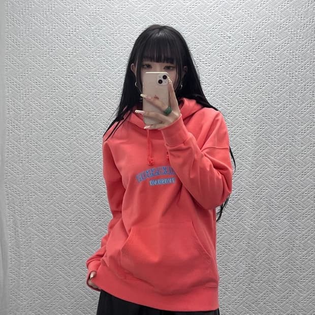 앤더슨벨 스트릿 펑크 키치 Y2K 코랄핑크 후드티 S C09917