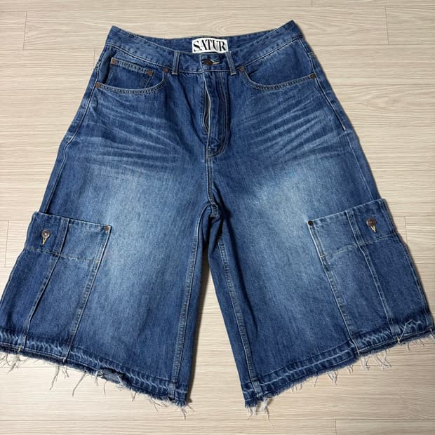 세터_가봉 데님 버뮤다 카고 팬츠 미디움 블루