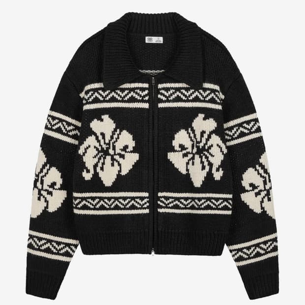 락케이크 Flower Cowichan Cardigan black