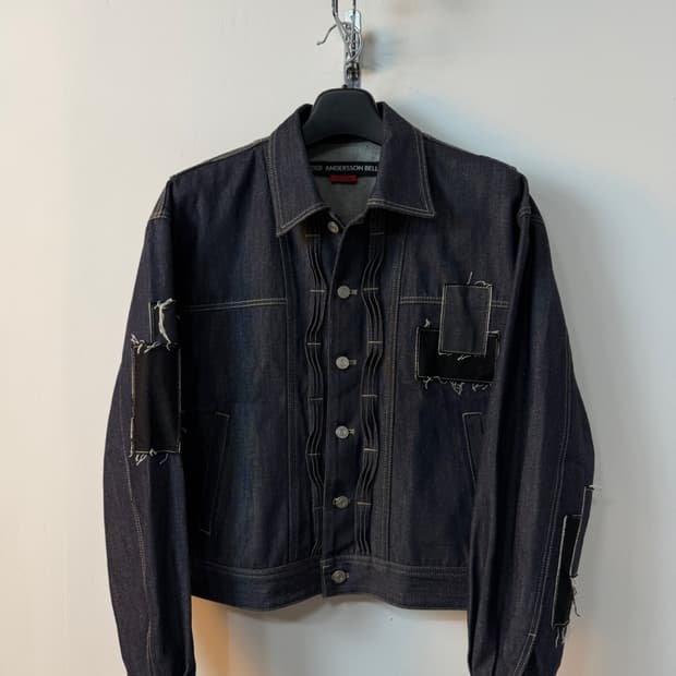 앤더슨 벨 패치워크 웨이브 턱 데님 자켓 