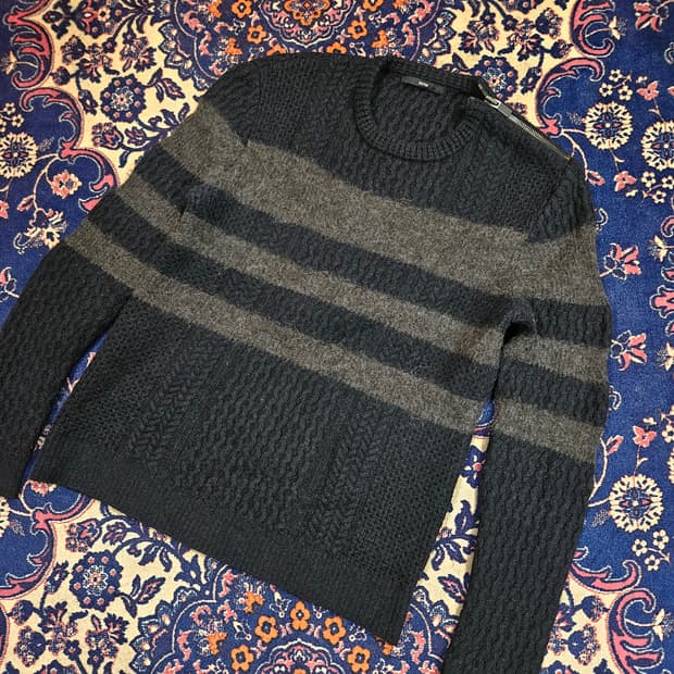 시스템(System) 알파카 양모 혼방 스트라이프 숄 스트렙 니트