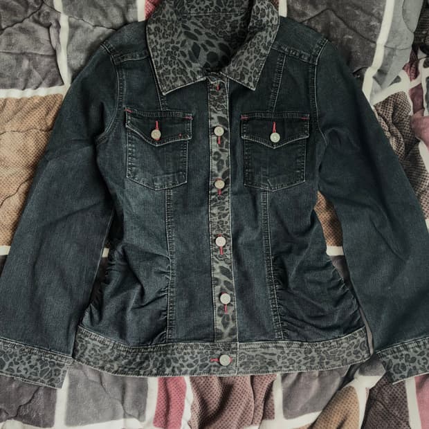 y2k 갸루 중청 호피 셔링청자켓