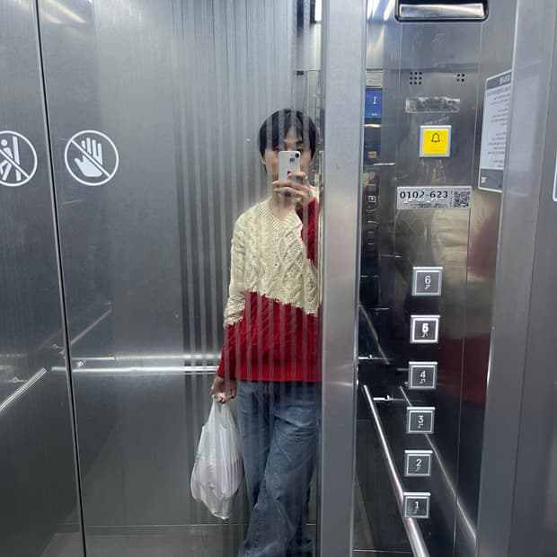 [xs] 로에베 믹스드 니트 레드 아이보리 조나단 앤더슨