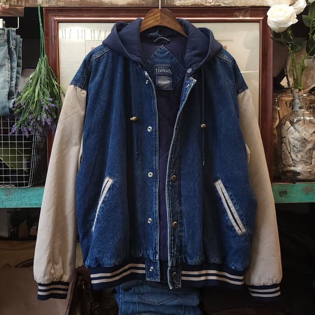 90s 빈티지 워크자켓 베이스볼 데님자켓 바시티 자켓 야구잠바 m