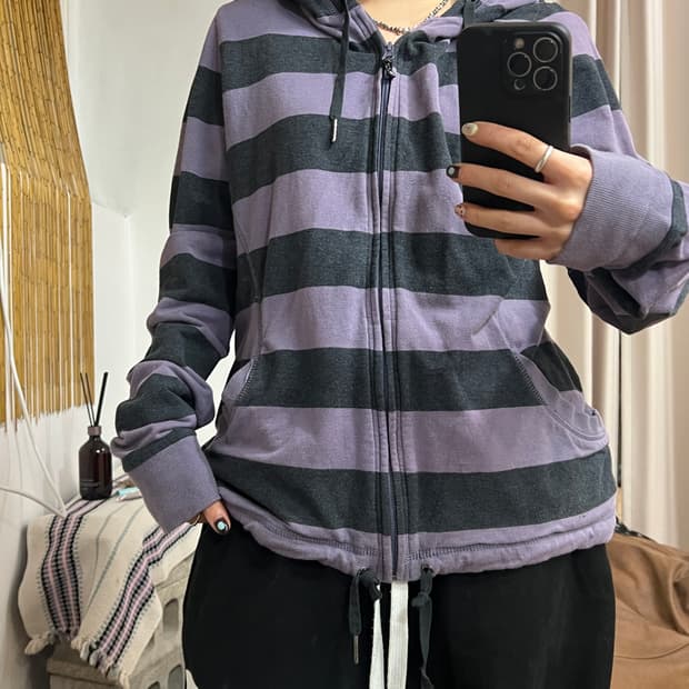 캘빈클라인 퍼플 스트라이프 후드집업 