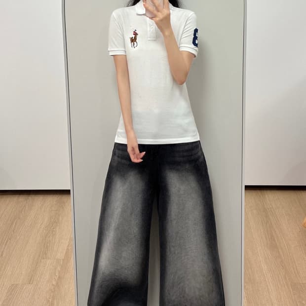 폴로 랄프로렌 빅포니 딱붙핏 화이트 카라 반팔 티셔츠