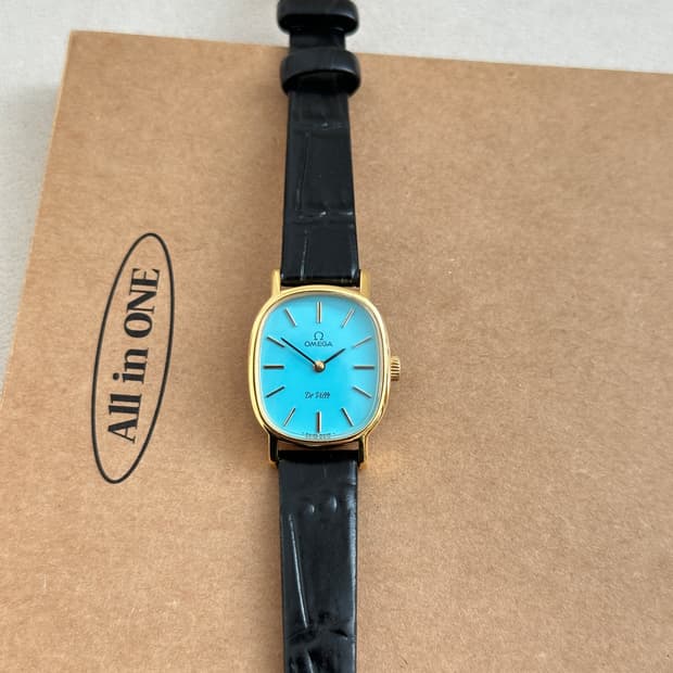 정품 오메가 수동 625 엘립스 이청아 드빌 터키블루 금장 여자 시계