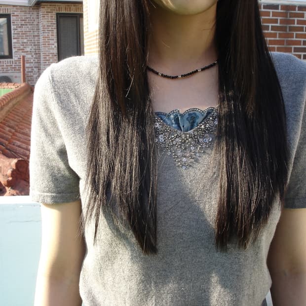 Beaded V-Neck Knit Top