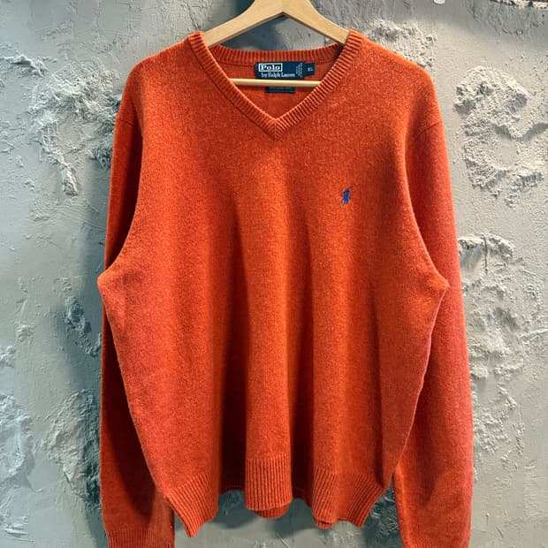 XL 폴로 랄프로렌 POLO 램스울 브이넥 니트 오렌지
