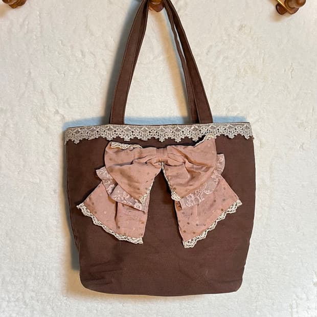 빈티지 엑시즈팜 갸루 리본 도트 가방 숄더백 토트백