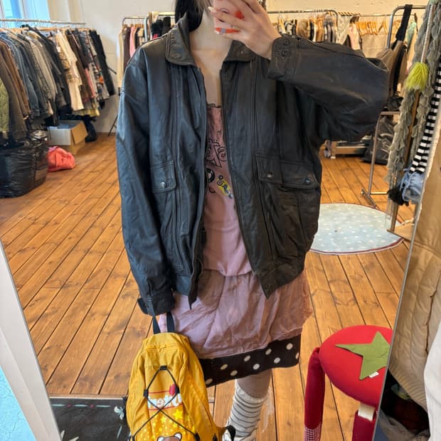 브라운 소가죽 봄버자켓