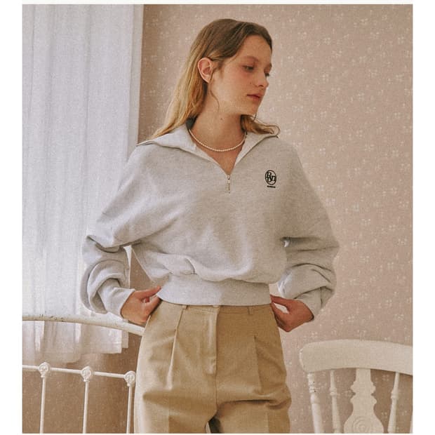 론론 하프집업 스웻 셔츠 그레이