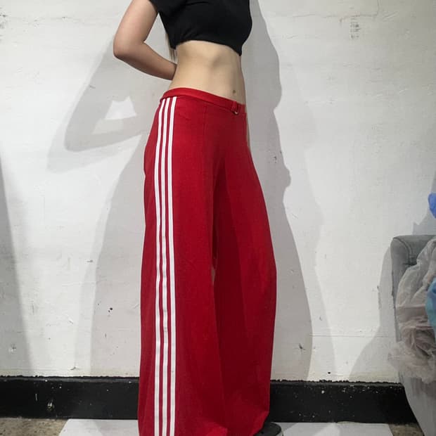 아디다스 레드 화이트 삼선 새상품 와이드 치바바지 트레이닝 팬츠 