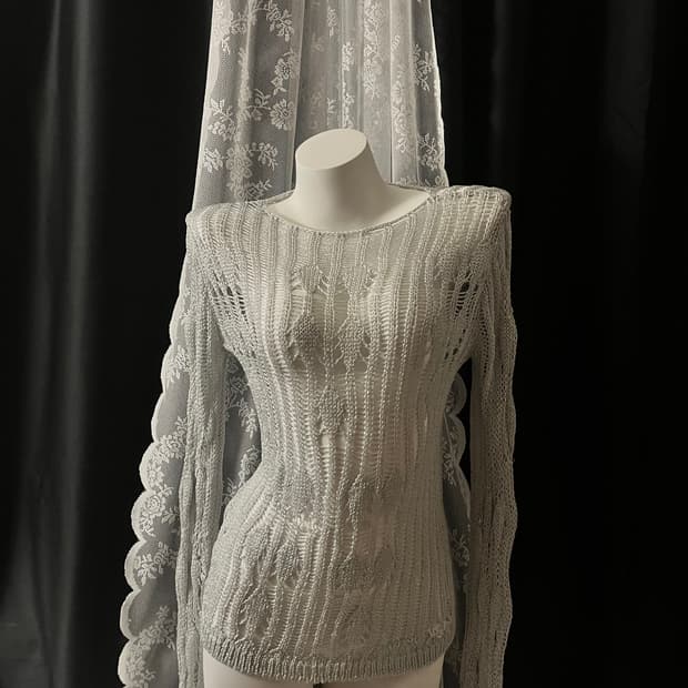 OPENYY METALLIC KNIT SHEER TOP SILVER