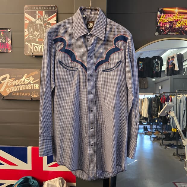 KARMAN 빈티지 웨스턴 자수 체크 셔츠