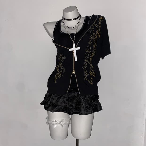 Gothic Gold punk 2-Way Hoodie