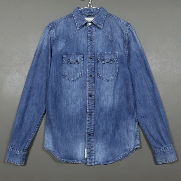 실측 S) 폴로 데님앤서플라이 랄프로렌 웨스턴 투포켓 패치 데님 셔츠