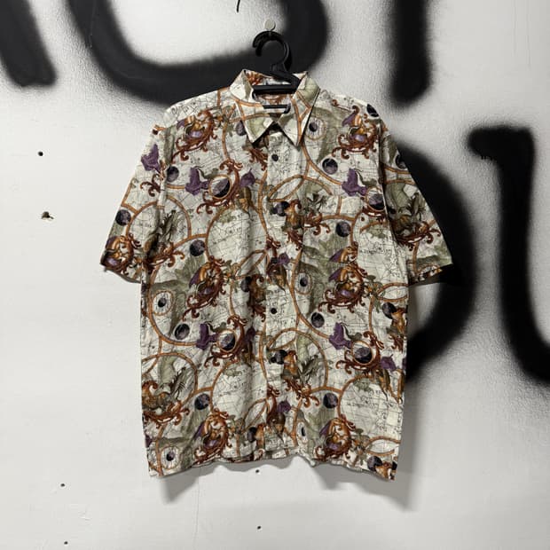 VTG 빈티지 플라워 맵 패턴 코튼 반팔 셔츠