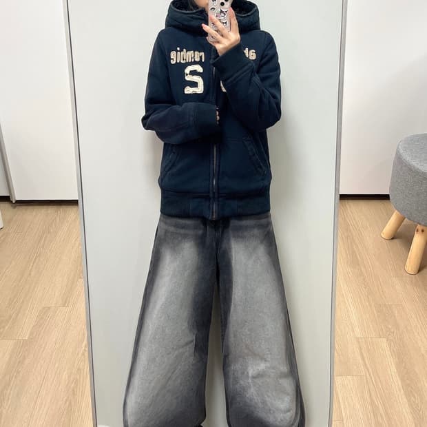 아베크롬비 브라운 양털안감 네이비 후드집업