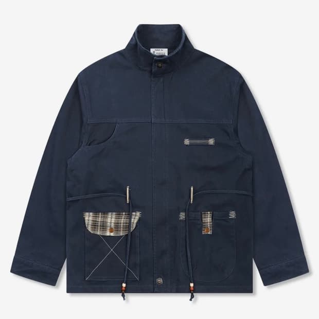 루나키후 WXJ032 하늘 체크 배색 워싱 코튼 자켓 (NAVY)