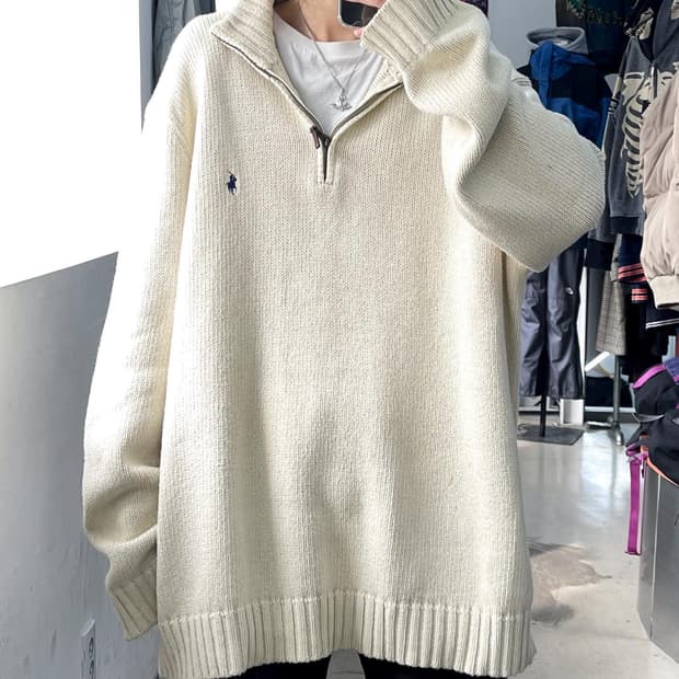 폴로랄프로렌 기본포이 빅사이즈 쿼터집업니트