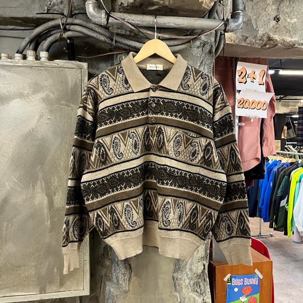 빈티지 노르딕 패턴 카라 니트 브라운 L #csz3038