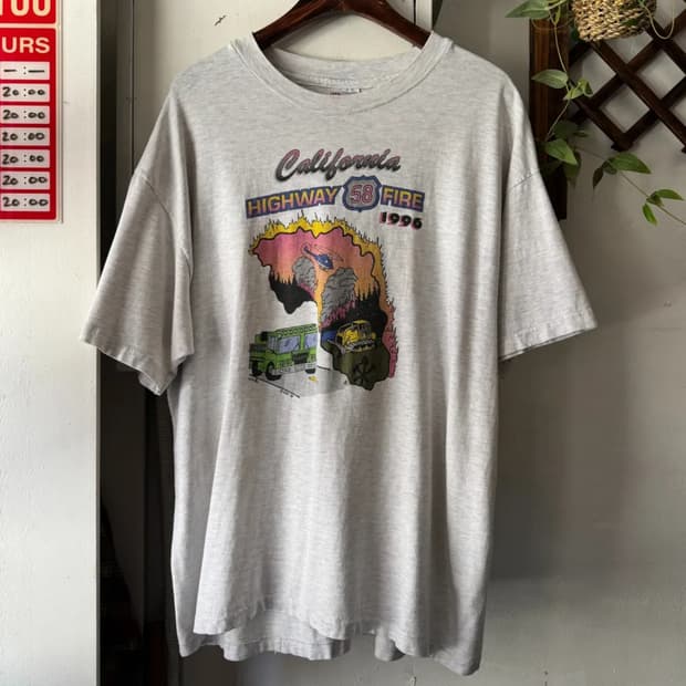 [XL]90's Hanes USA Highway Fire 프린팅 티셔츠